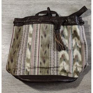 Pistil Hood River Oregon Woven Leather Trim Tribal‎ Aztec Bucket Bag *Read